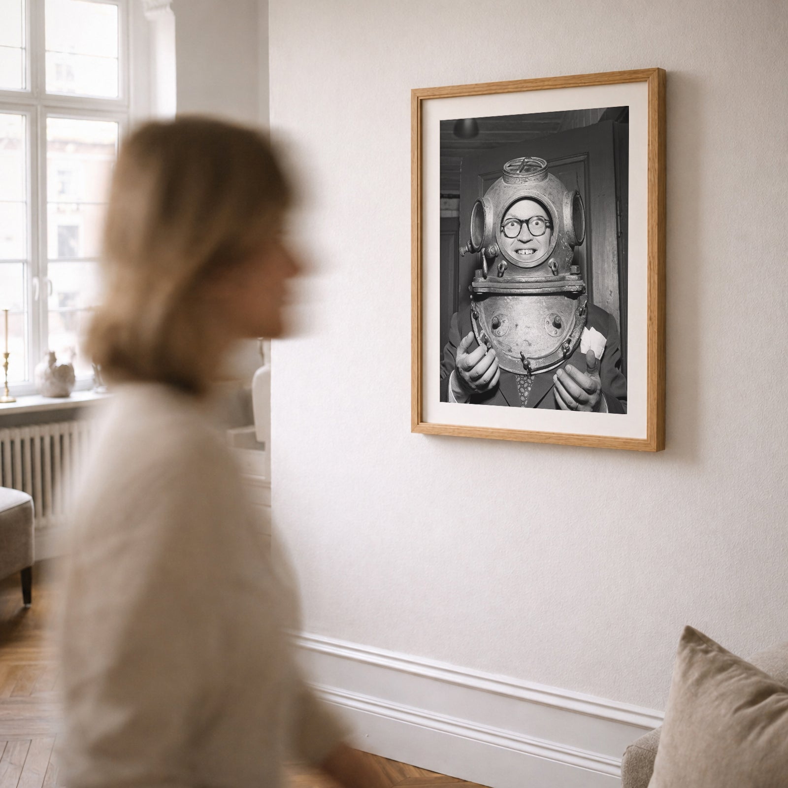 Povel Ramel som väggkonst i inspirerande inredningsmiljö