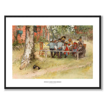 Breakfast under the Great Birch by Carl Larsson as an art poster from Historly – with white border and title