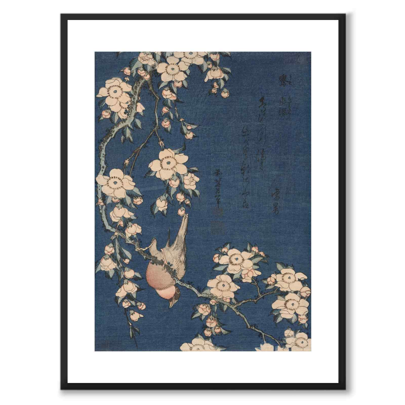 Bullfinch and Weeping Cherry som japansk poster - vit kant