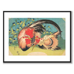 Rooster, Hen and Chicken som japansk poster - vit kant