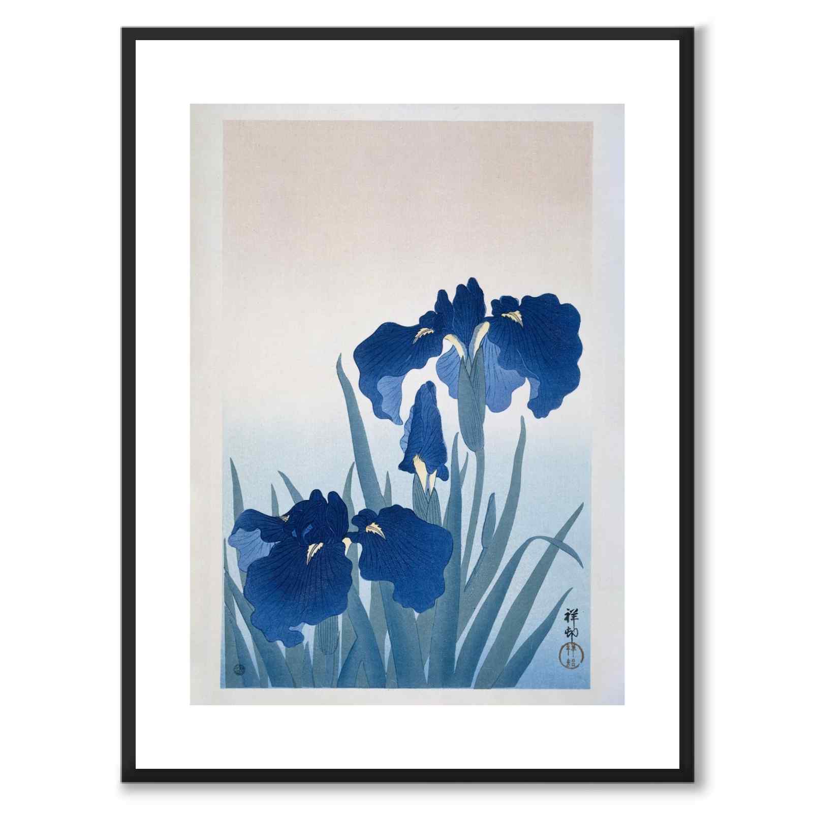 Irises som japansk poster - vit kant