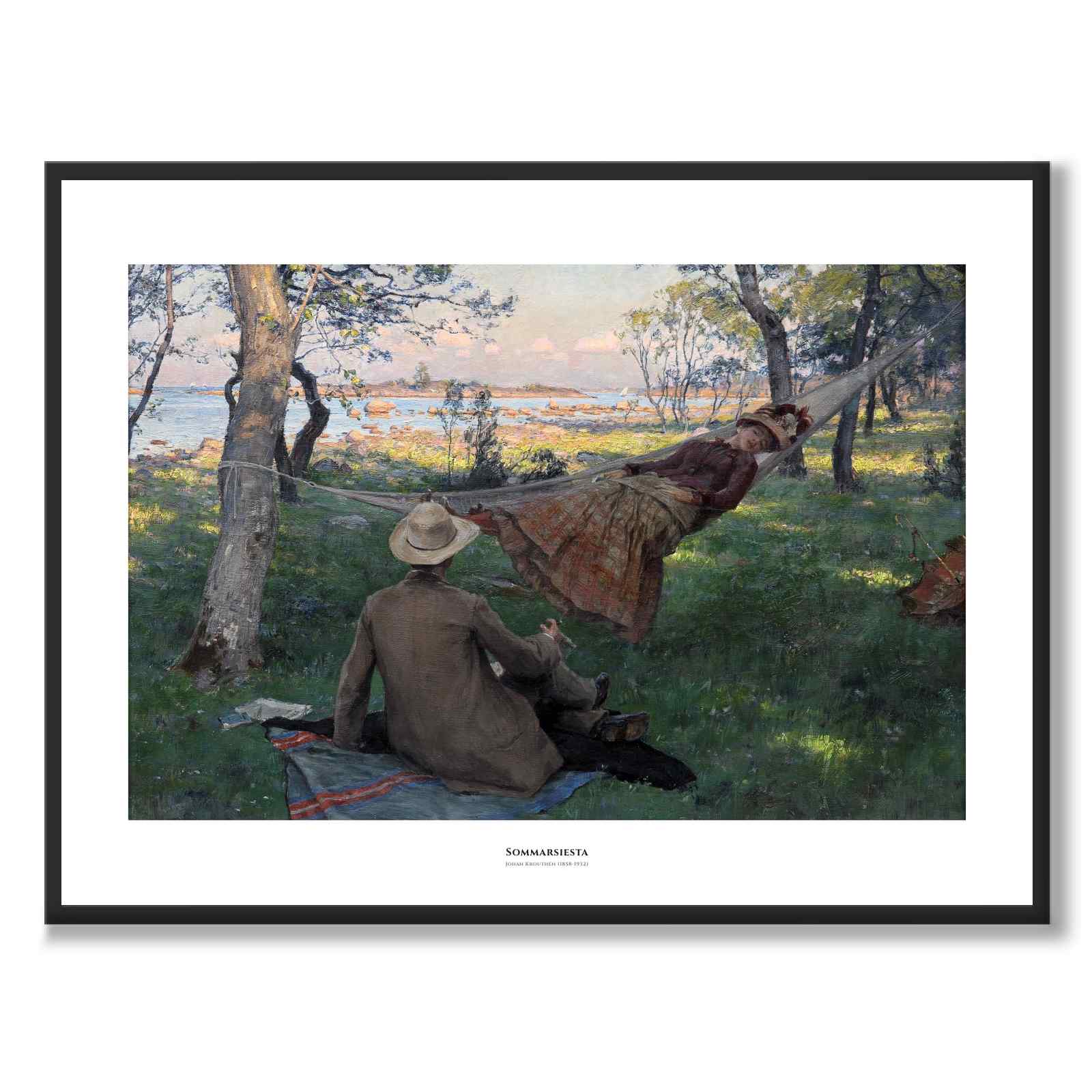 Sommarsiesta av Johan Krouthén som plakat – hvit kant & tittel