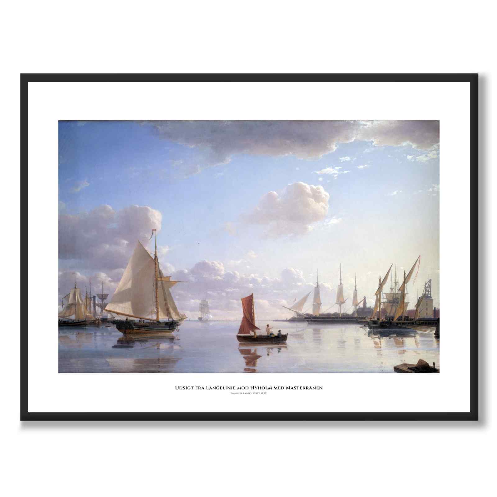 View from Langelinie toward Nyholm with the Mast Crane. Morning Light by Emanuel Larsen as a poster – white border & title