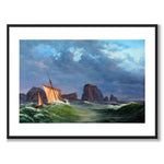 A Shetland fishing boat in stormy weather north of the Orkney Islands by Anton Melbye as a poster – white border