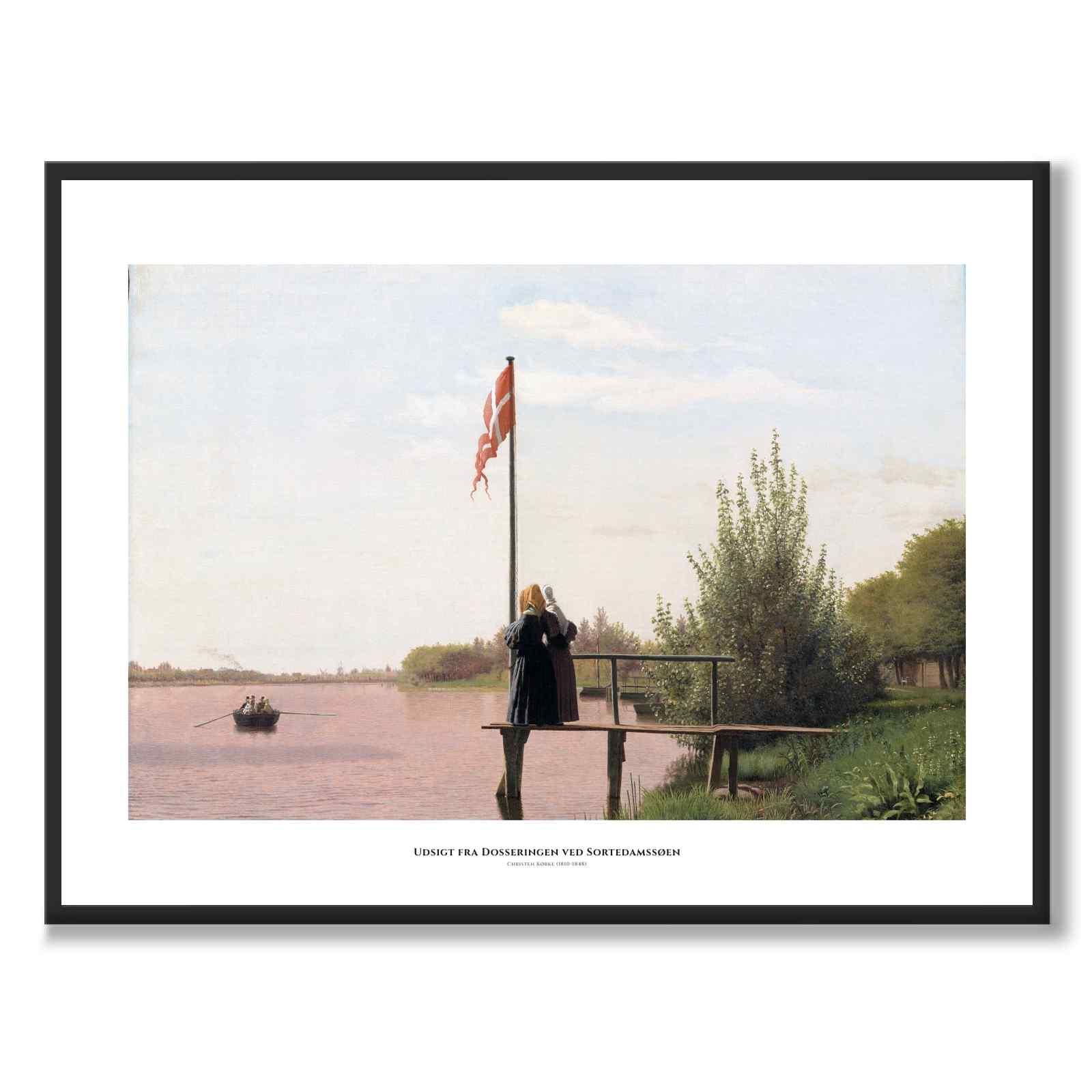View from Dosseringen by Sortedam Lake toward Nørrebro by Christen Købke as a poster – white border & title
