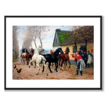 A Team of Horses Outside an Inn by Otto Bache as a poster – white border
