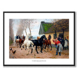 A Team of Horses Outside an Inn by Otto Bache as a poster – white border & title