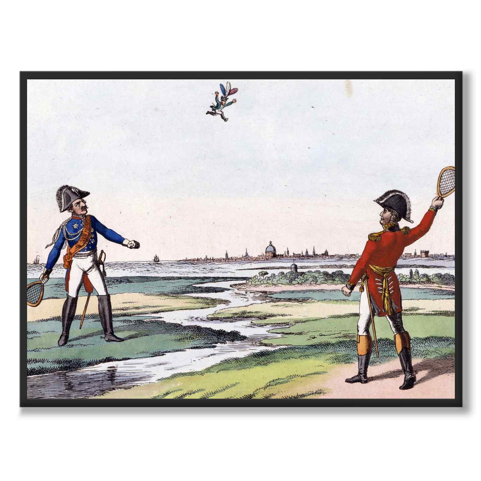 Blücher and Wellington Playing Badminton with Napoleon, 1815 by Johann Michael Voltz as a poster – full image