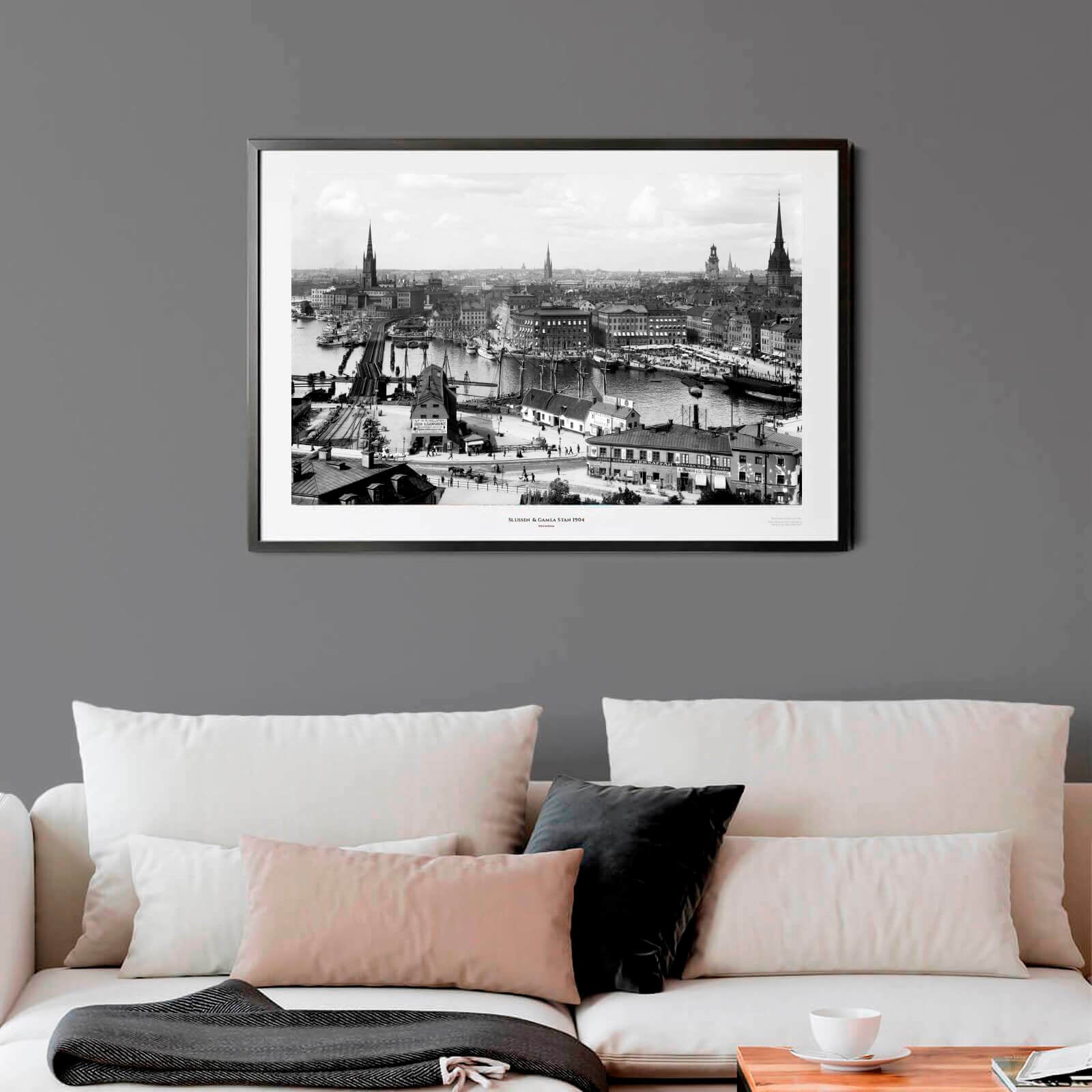 Slussen & Gamla Stan 1904 som väggkonst i inspirerande inredningsmiljö