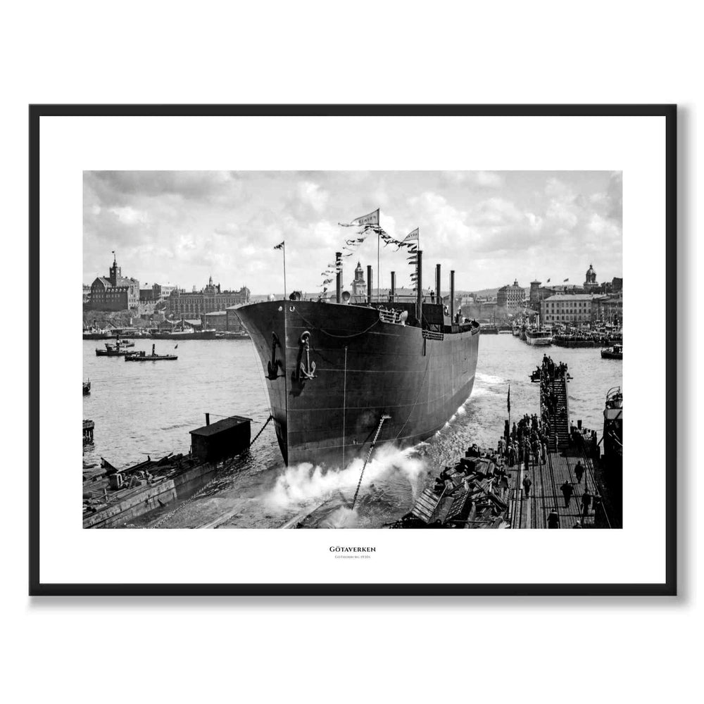 Götaverken 1930 som historisk Göteborgsposter från Historly – med vit kant och titel