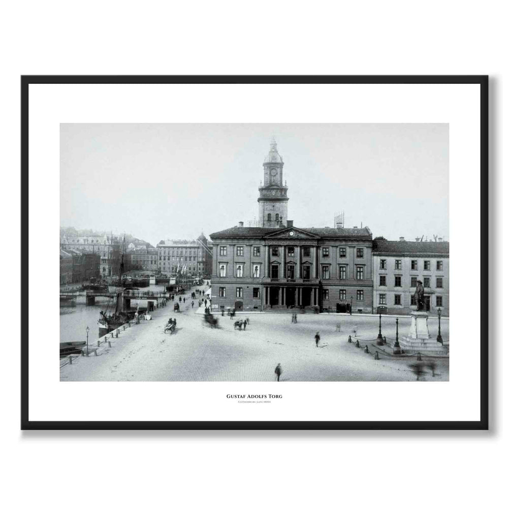 Gustaf Adolfs Torg som historisk Göteborgsposter från Historly – med vit kant och titel
