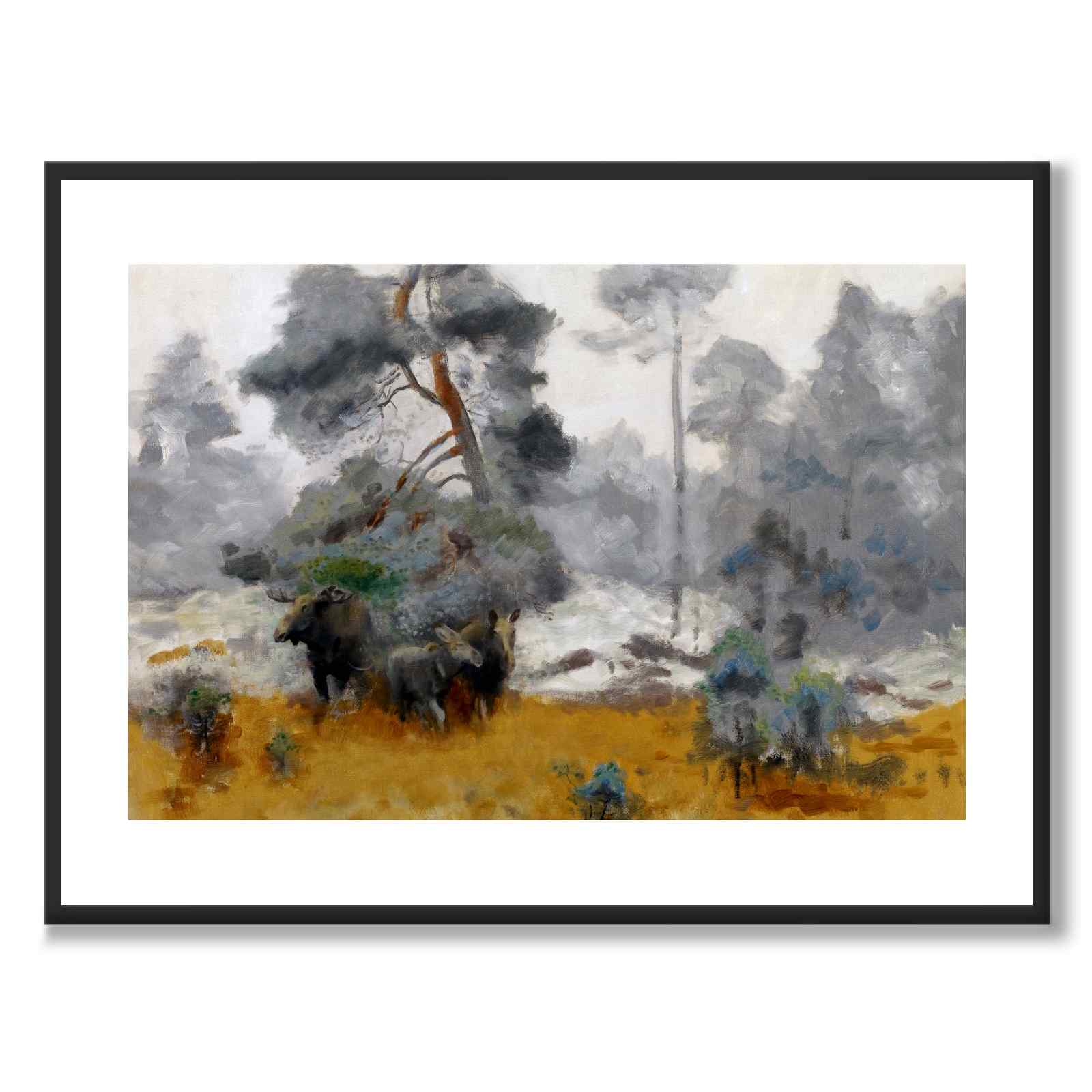 Moose Family Entering a Clearing - Poster