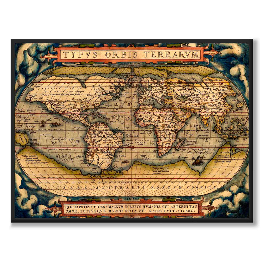 Ortelius World Map 1570 som historisk karta och poster från Historly – helbild utan vit kant